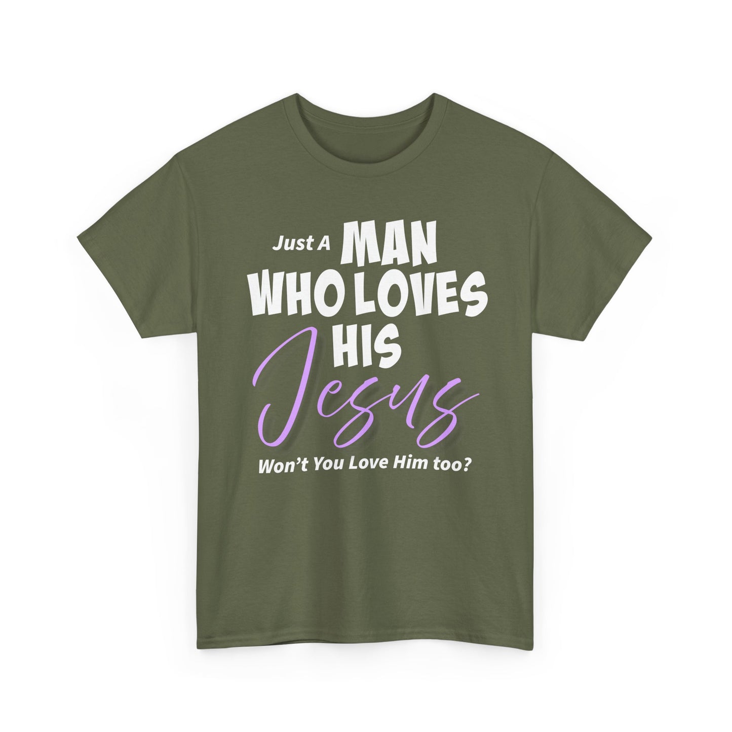 Just A Man Who Loves His Jesus Unisex Heavy Cotton Tee - Just A Man Who Loves His Jesus, Christian Gift, Faith-Based Apparel, Church, Religious Tees, Inspirational Fashion