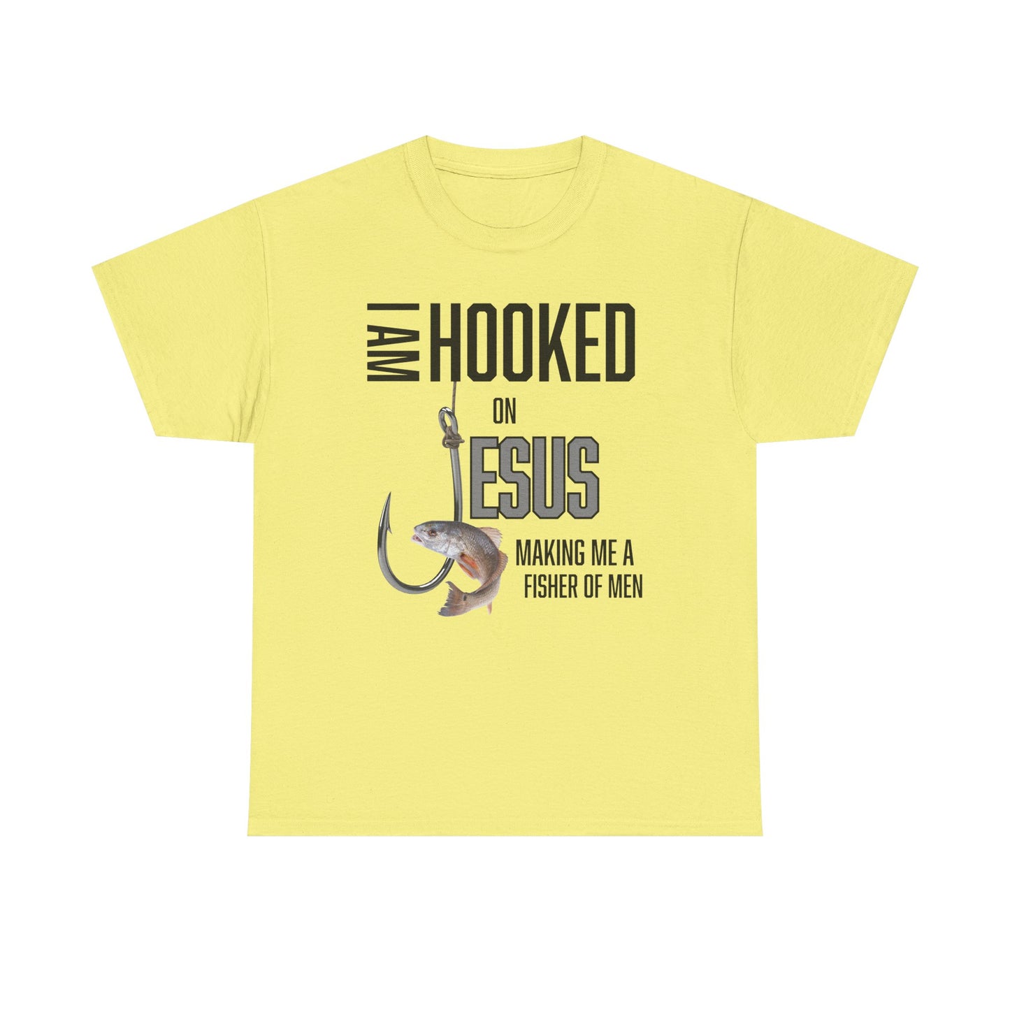 I Am Hooked On Jesus Unisex Heavy Cotton Tee - Hooked on Jesus, Fisher of Men Shirt, Christian Apparel, Faith-Based Gift, Church Event T-Shirt, Fishing Love Tee
