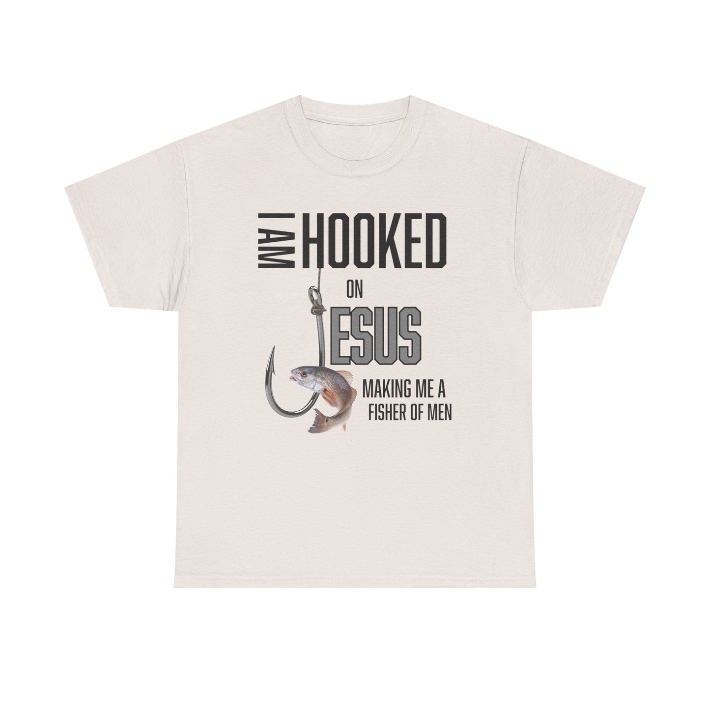 I Am Hooked On Jesus Unisex Heavy Cotton Tee - Hooked on Jesus, Fisher of Men Shirt, Christian Apparel, Faith-Based Gift, Church Event T-Shirt, Fishing Love Tee