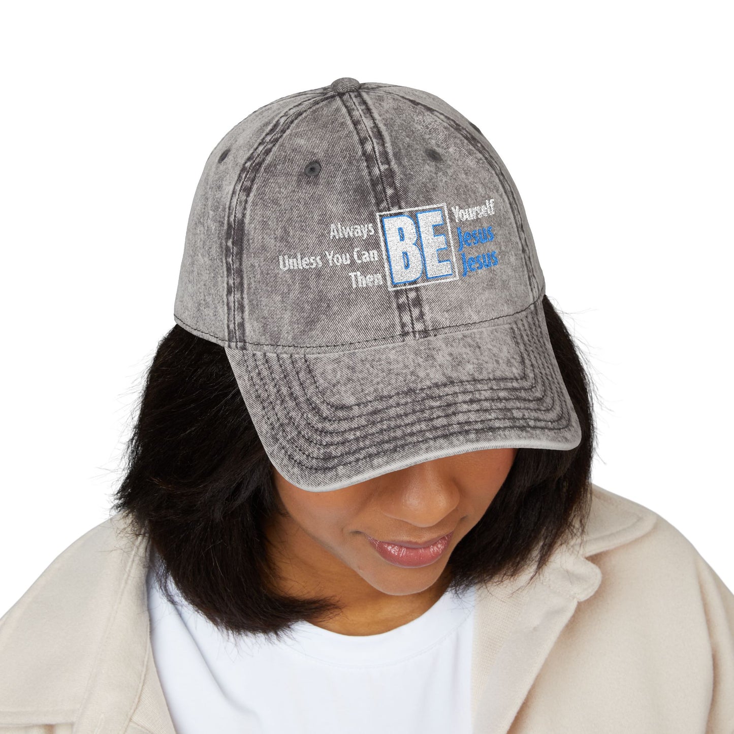 Be Yourself Jesus Vintage Embroidered Cap - Inspirational Quote Hat, Adjustable Dad Hat, Unique Gift, Casual Headwear, Vintage Style Cap