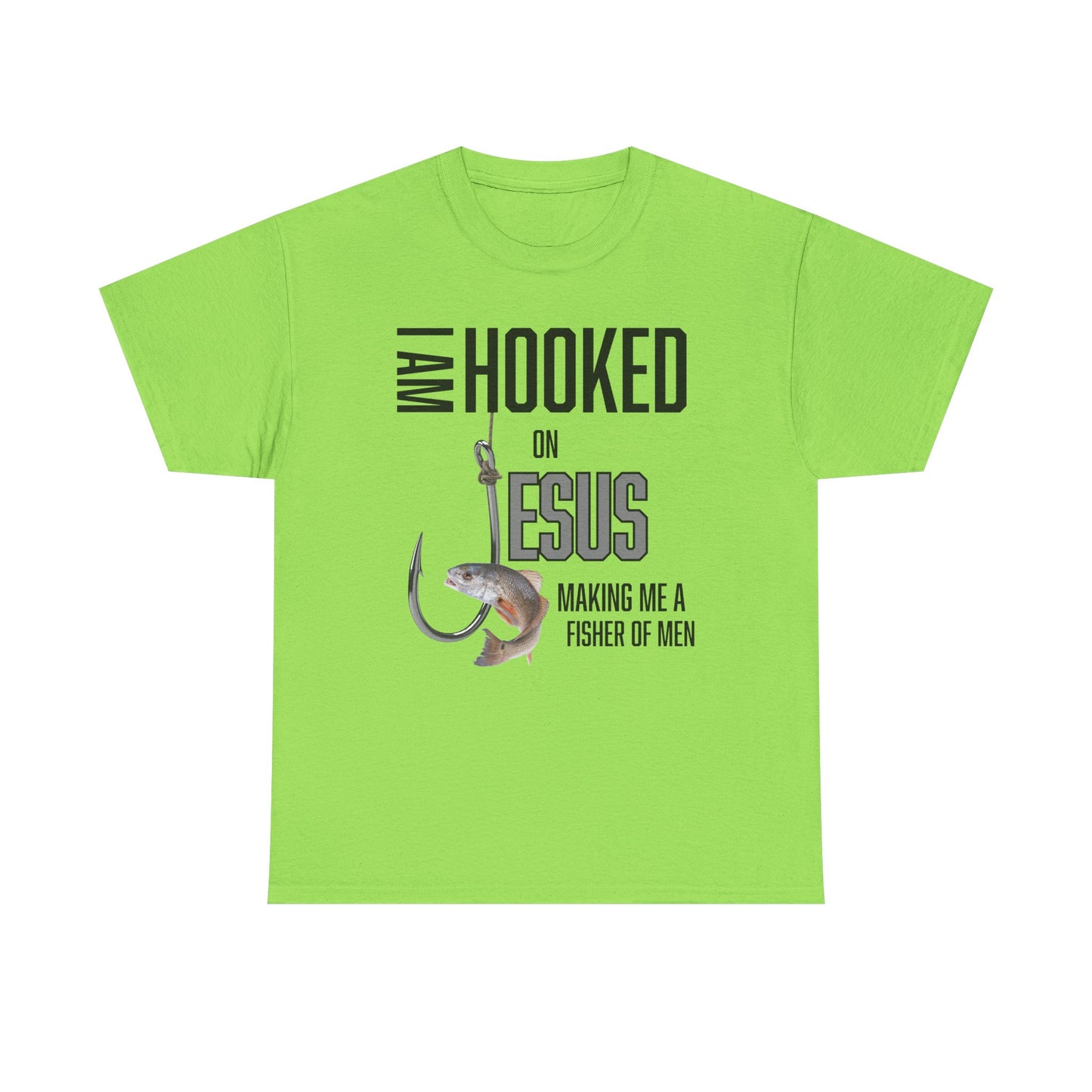I Am Hooked On Jesus Unisex Heavy Cotton Tee - Hooked on Jesus, Fisher of Men Shirt, Christian Apparel, Faith-Based Gift, Church Event T-Shirt, Fishing Love Tee