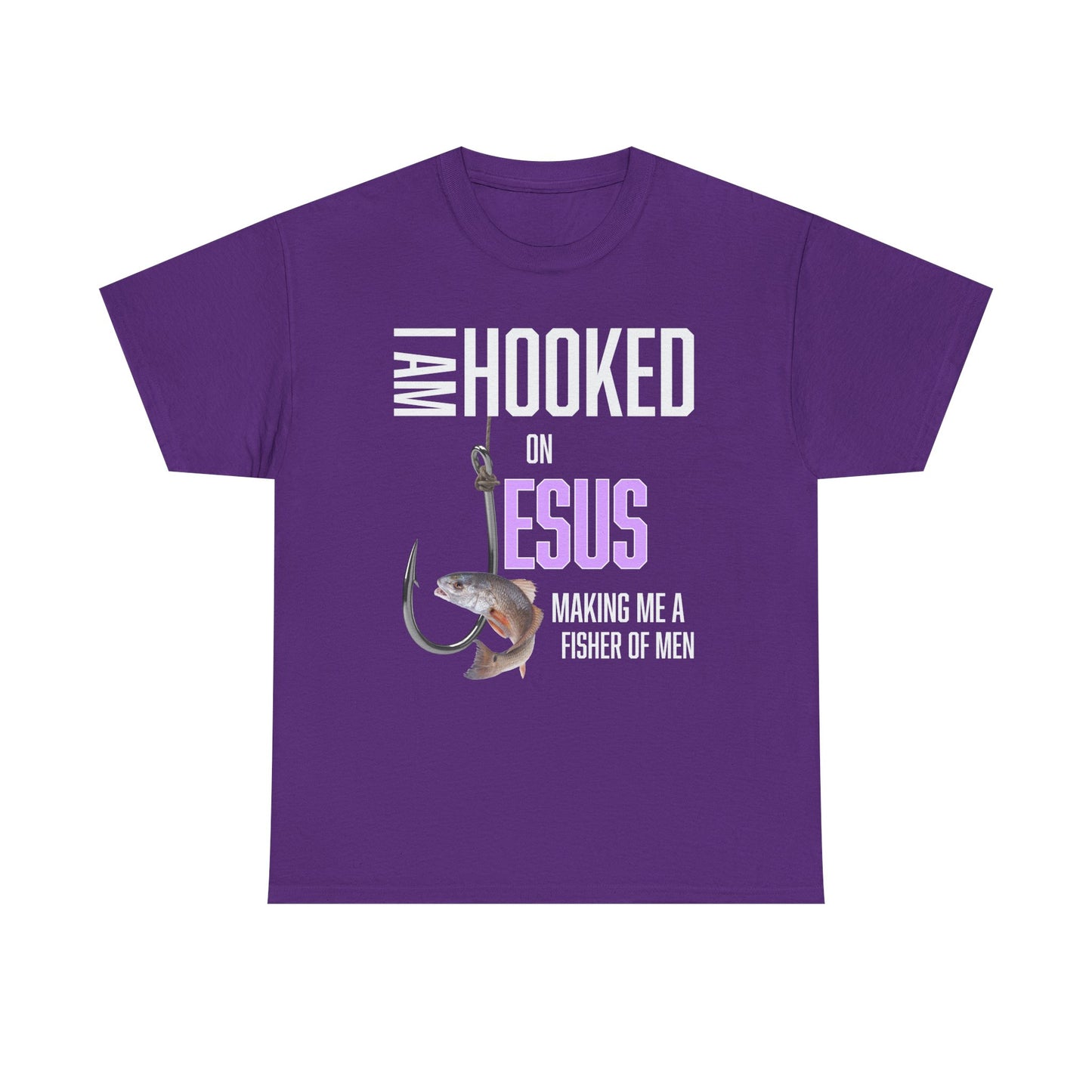 I Am Hooked On Jesus Unisex Heavy Cotton Tee - Hooked on Jesus, Fisher of Men Shirt, Christian Apparel, Faith-Based Gift, Church Event T-Shirt, Fishing Love Tee