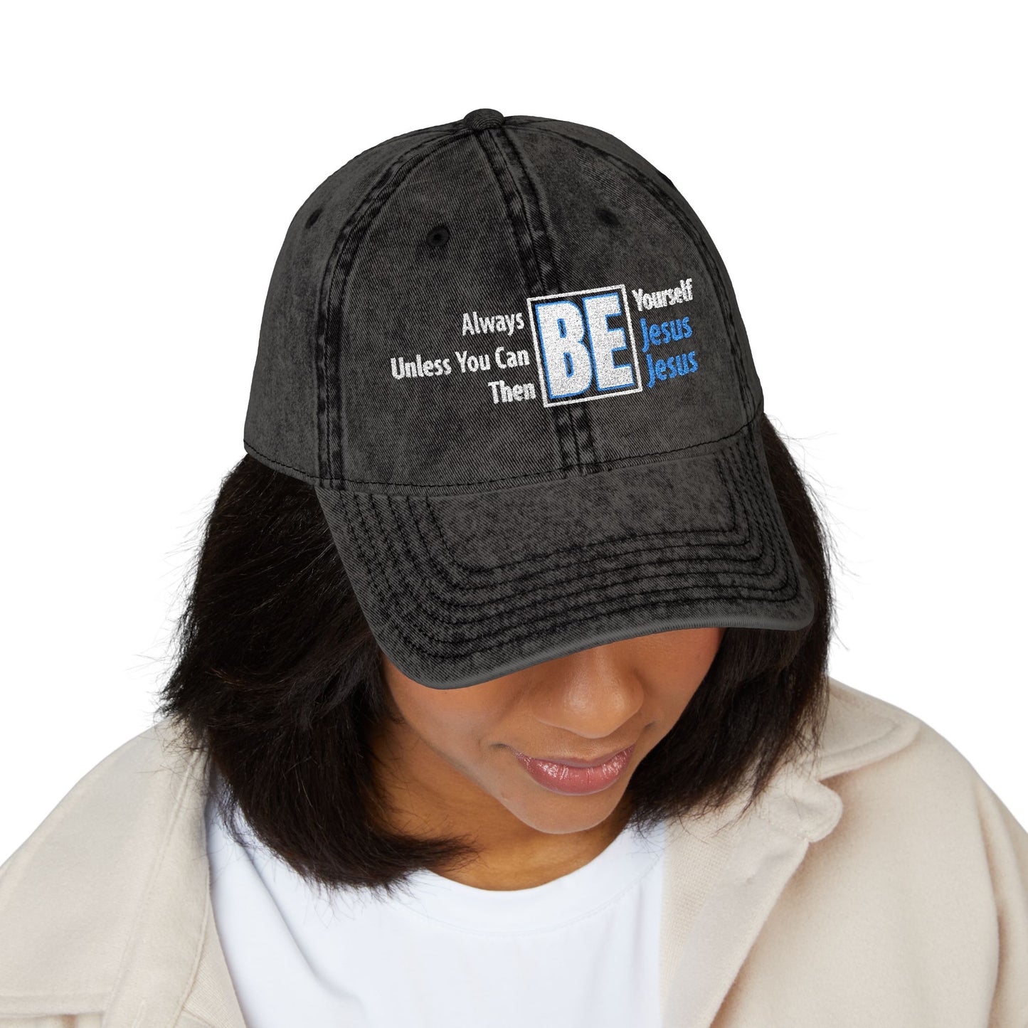 Be Yourself Jesus Vintage Embroidered Cap - Inspirational Quote Hat, Adjustable Dad Hat, Unique Gift, Casual Headwear, Vintage Style Cap