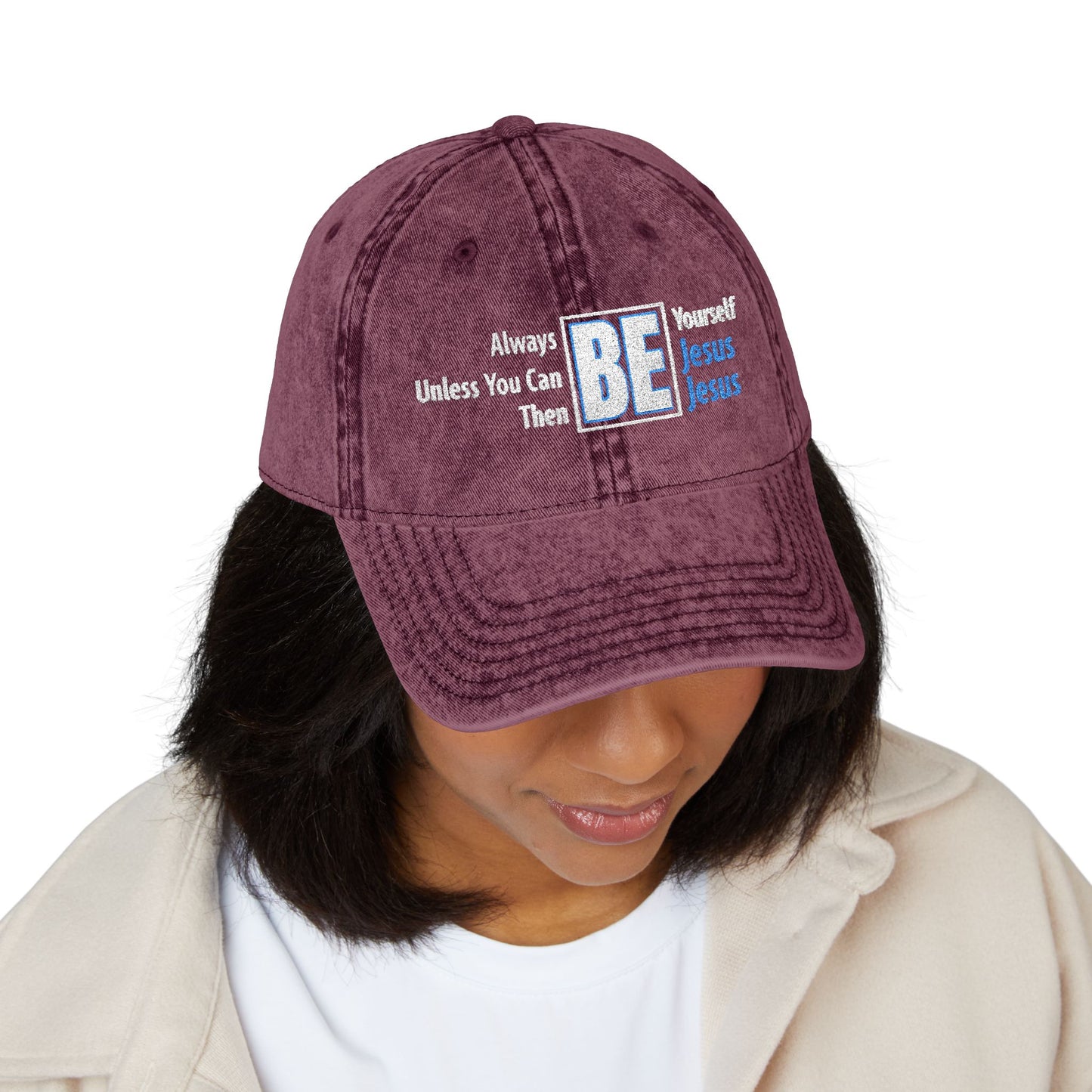 Be Yourself Jesus Vintage Embroidered Cap - Inspirational Quote Hat, Adjustable Dad Hat, Unique Gift, Casual Headwear, Vintage Style Cap
