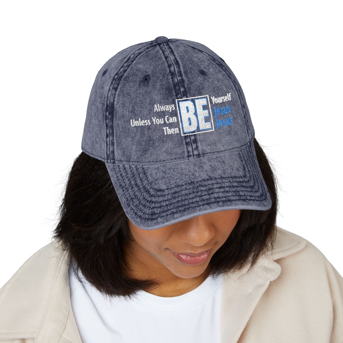 Be Yourself Jesus Vintage Embroidered Cap - Inspirational Quote Hat, Adjustable Dad Hat, Unique Gift, Casual Headwear, Vintage Style Cap