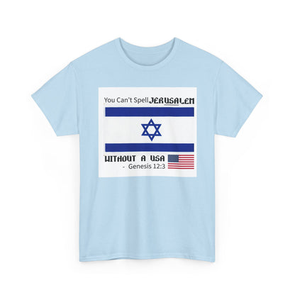 Can't Spell Jerusalem Unisex Heavy Cotton Tee with Jerusalem Design - Perfect Gift for Patriotic Occasions, Casual Wear, and Celebrations