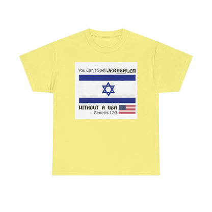 Can't Spell Jerusalem Unisex Heavy Cotton Tee with Jerusalem Design - Perfect Gift for Patriotic Occasions, Casual Wear, and Celebrations