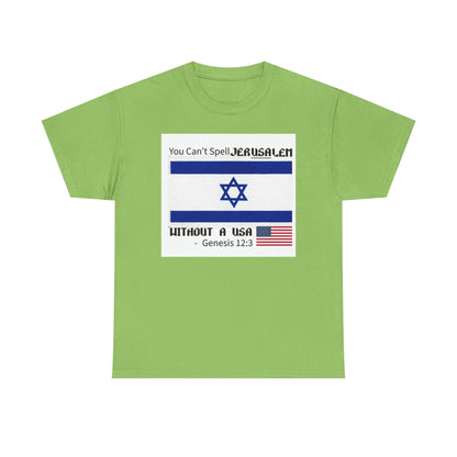 Can't Spell Jerusalem Unisex Heavy Cotton Tee with Jerusalem Design - Perfect Gift for Patriotic Occasions, Casual Wear, and Celebrations
