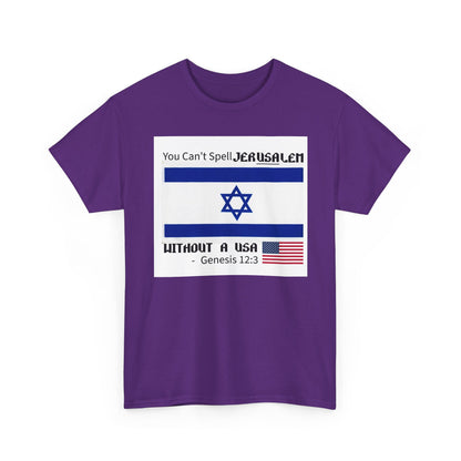Can't Spell Jerusalem Unisex Heavy Cotton Tee with Jerusalem Design - Perfect Gift for Patriotic Occasions, Casual Wear, and Celebrations