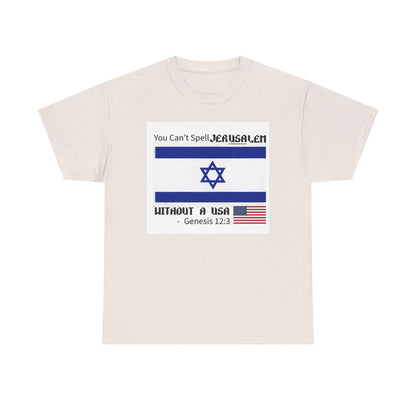 Can't Spell Jerusalem Unisex Heavy Cotton Tee with Jerusalem Design - Perfect Gift for Patriotic Occasions, Casual Wear, and Celebrations