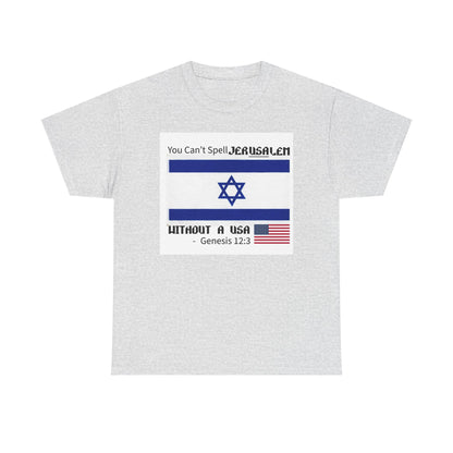 Can't Spell Jerusalem Unisex Heavy Cotton Tee with Jerusalem Design - Perfect Gift for Patriotic Occasions, Casual Wear, and Celebrations