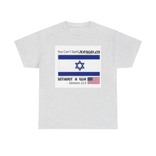 Can't Spell Jerusalem Unisex Heavy Cotton Tee with Jerusalem Design - Perfect Gift for Patriotic Occasions, Casual Wear, and Celebrations