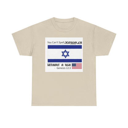 Can't Spell Jerusalem Unisex Heavy Cotton Tee with Jerusalem Design - Perfect Gift for Patriotic Occasions, Casual Wear, and Celebrations