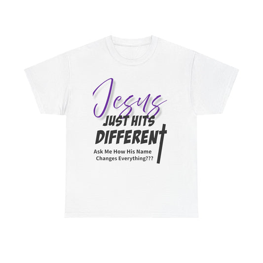 Jesus Just Hits Different Unisex Heavy Cotton Tee, Christian Apparel, Faith-Based Gift, Casual Wear, Religious T-Shirt, Gift for Believers