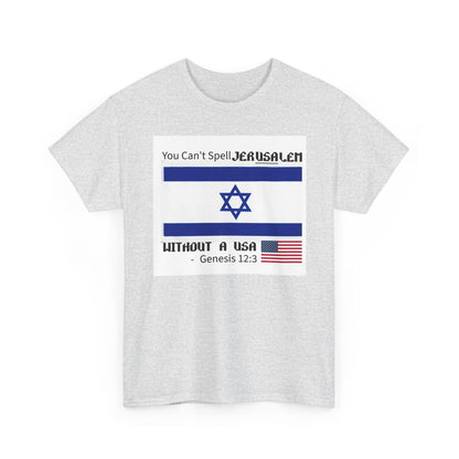 Can't Spell Jerusalem Unisex Heavy Cotton Tee with Jerusalem Design - Perfect Gift for Patriotic Occasions, Casual Wear, and Celebrations
