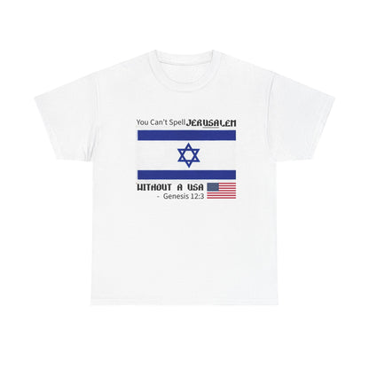 Can't Spell Jerusalem Unisex Heavy Cotton Tee with Jerusalem Design - Perfect Gift for Patriotic Occasions, Casual Wear, and Celebrations
