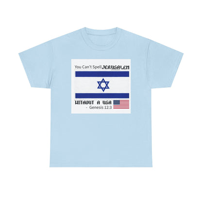 Can't Spell Jerusalem Unisex Heavy Cotton Tee with Jerusalem Design - Perfect Gift for Patriotic Occasions, Casual Wear, and Celebrations
