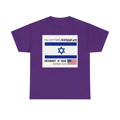 Can't Spell Jerusalem Unisex Heavy Cotton Tee with Jerusalem Design - Perfect Gift for Patriotic Occasions, Casual Wear, and Celebrations