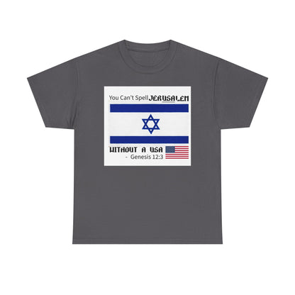 Can't Spell Jerusalem Unisex Heavy Cotton Tee with Jerusalem Design - Perfect Gift for Patriotic Occasions, Casual Wear, and Celebrations
